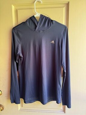 adidas Dark Blue Long-Sleeve Hooded Performance Shirt